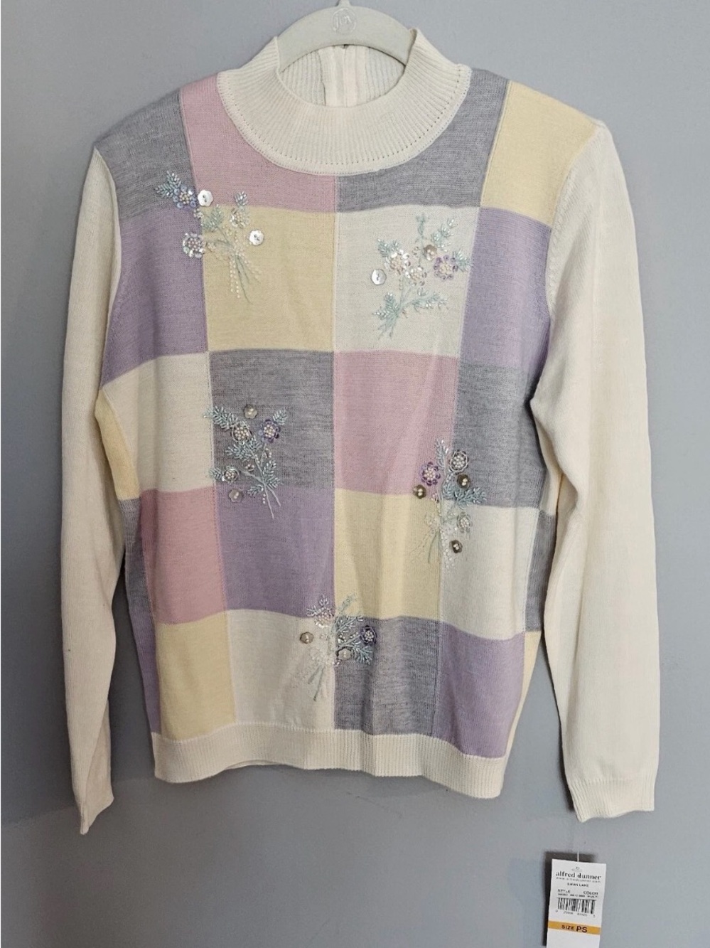 Vtg NWT Cottagecore Mock Neck Sweater Size PS Beaded Swan Lake Alfred Dunner